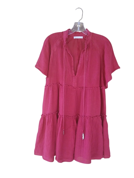 Karlie Dresses & Skirts - Karlie Red Flutter Sleeve Tiered Linen Cotton Mini Dress Medium